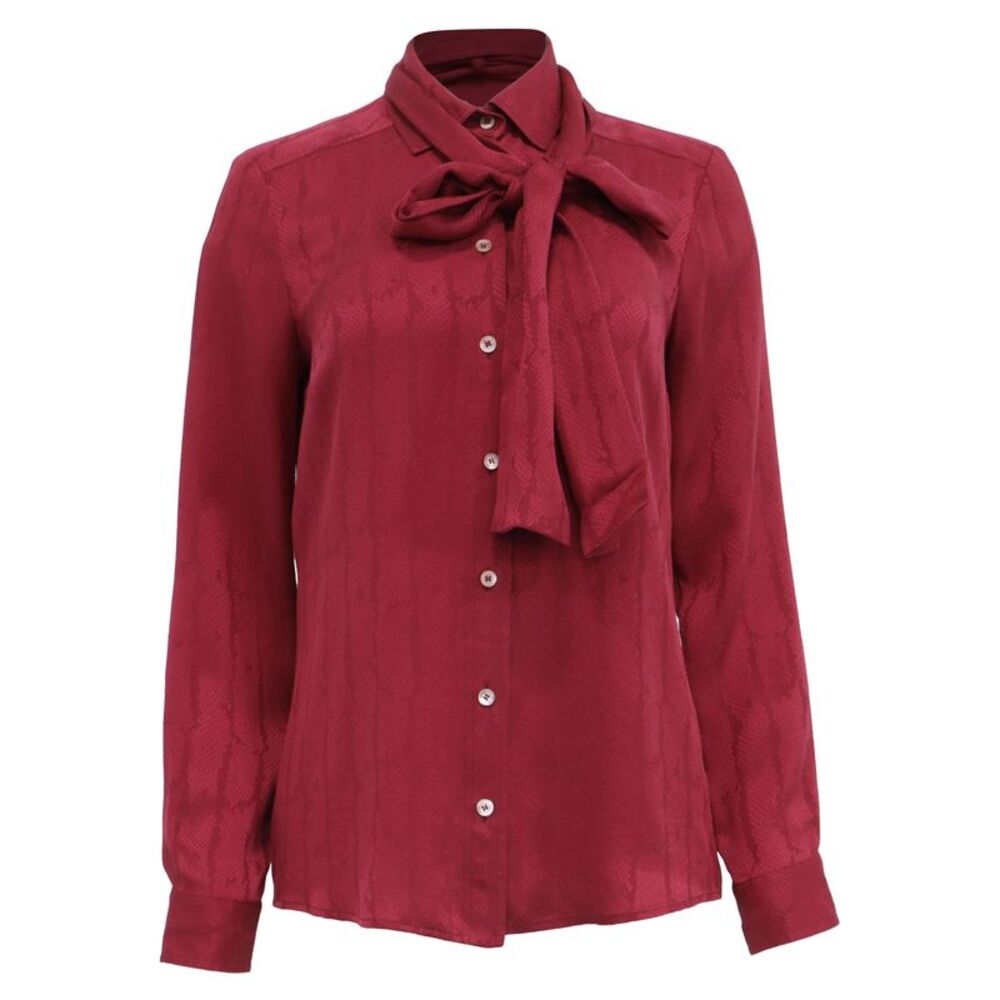 Gucci Textured Tie-Neck Blouse in Burgundy Silk